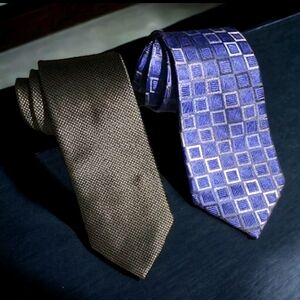 Michael Kors 100% Silk Neck Ties Blue Gray Check & Black Silver Signature Lot 2